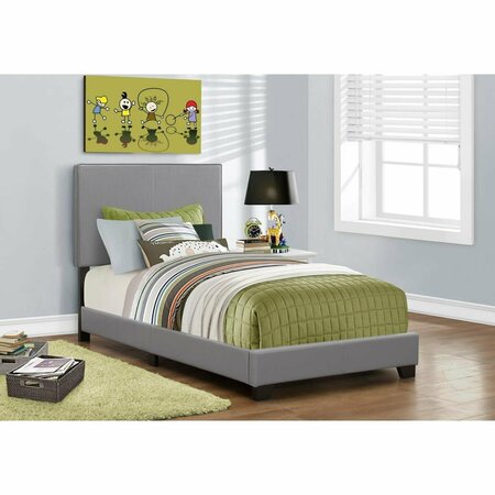 GFANCY FIXTURES 45.75 in. Grey Solid Wood, MDF & Foam Twin Size Bed Frame with a Leather Look GF3093888